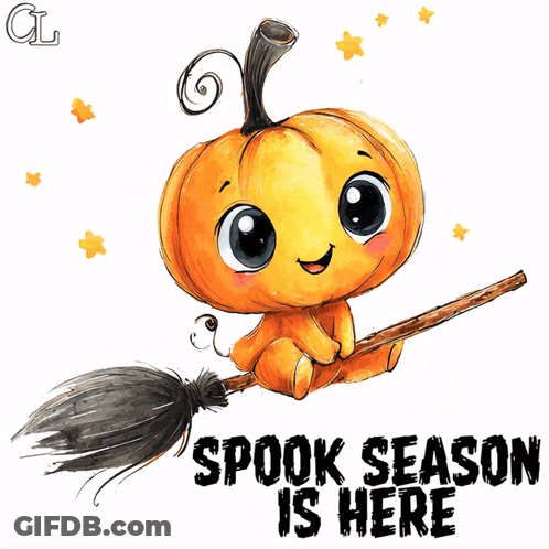 Pumpkin Flying On Broom Spook Season Is Here GIF