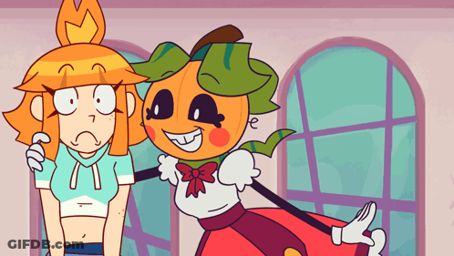 Pumpkin Head Cartoon Next To Girl GIF
