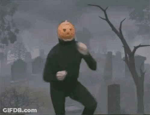 Pumpkin Head Man In Black Suit Dancing Cemetery GIF