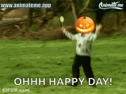 Pumpkin Head Man With Candy Cane Ohhh Happy Day GIF