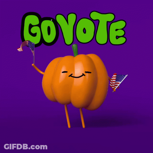 Pumpkin Holding American Flags Saying Go Vote GIF