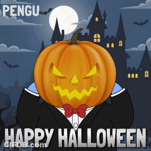 Pumpkin In Tuxedo Saying Happy Halloween GIF
