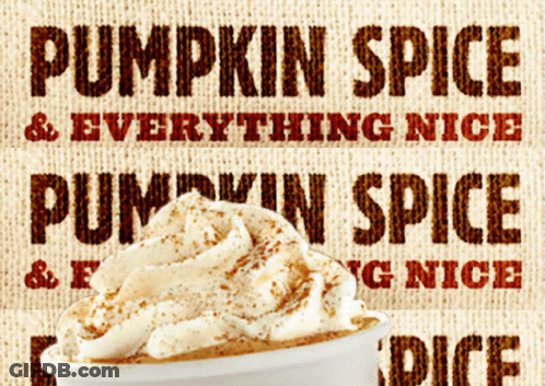 Pumpkin Spice Cup With Whipped Cream And Everything Nice Sign GIF