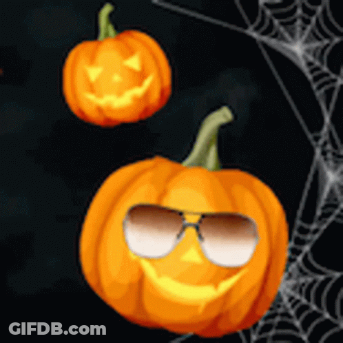 Pumpkin Wearing Sunglasses Surrounded By Pumpkins GIF