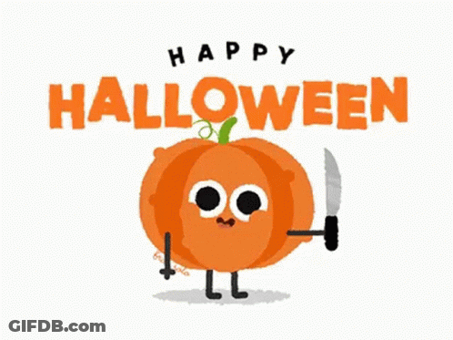 Pumpkin With Arms And Legs Holding Knife GIF