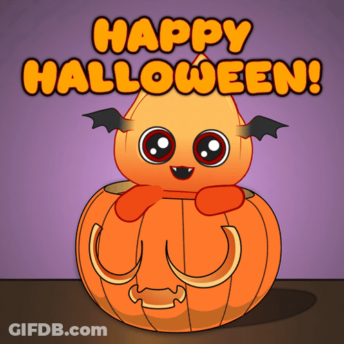 Pumpkin With Bat Saying Happy Halloween GIF