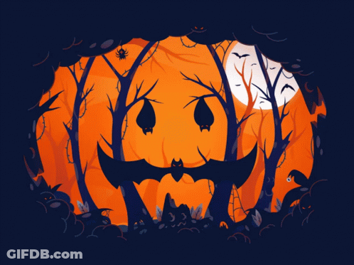 Pumpkin With Bats And Spiders GIF