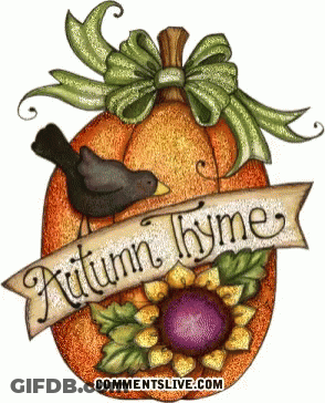 Pumpkin With Bird Saying Autumn Thyme GIF