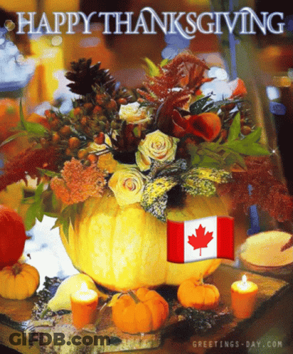 Pumpkin With Canadian Flag Saying Happy Thanksgiving GIF