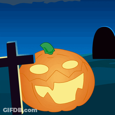 Pumpkin With Green Stem Next To Cross GIF