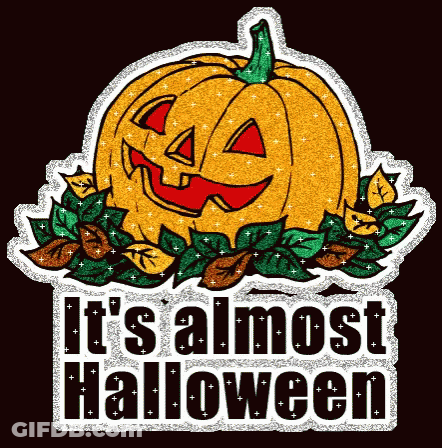 Pumpkin With Leaves Saying It's Almost Halloween GIF