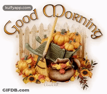 Pumpkins And Leaves Saying Good Morning GIF