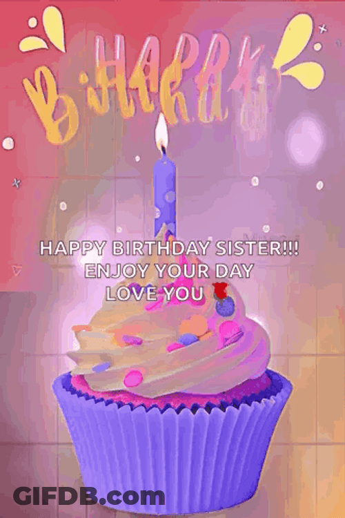 Puple Cupcake Happy Birthday Sis GIF