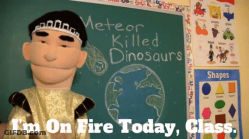Puppet At Chalkboard Meteor Killed Dinosaurs GIF