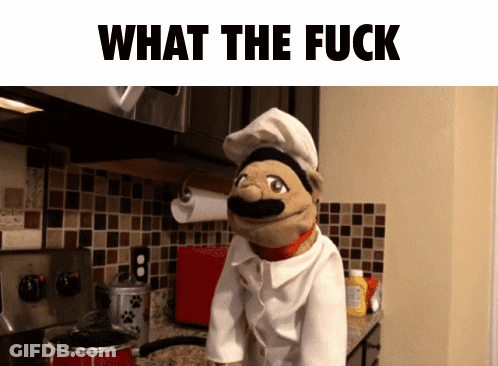 Puppet Chef In Kitchen With What The Fuck Text GIF