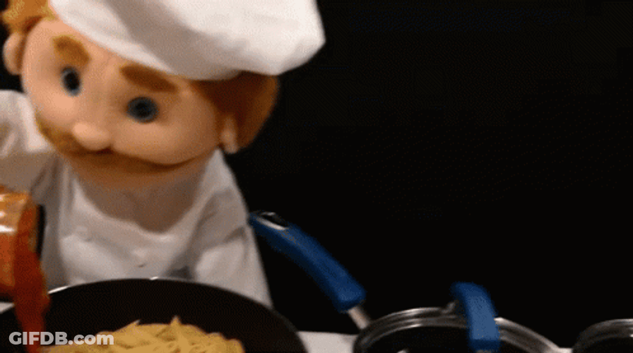 Puppet Cooking Penne Spaghetti GIF