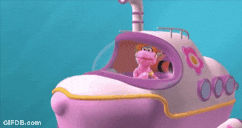 Puppet Driving A Pink Submarine GIF