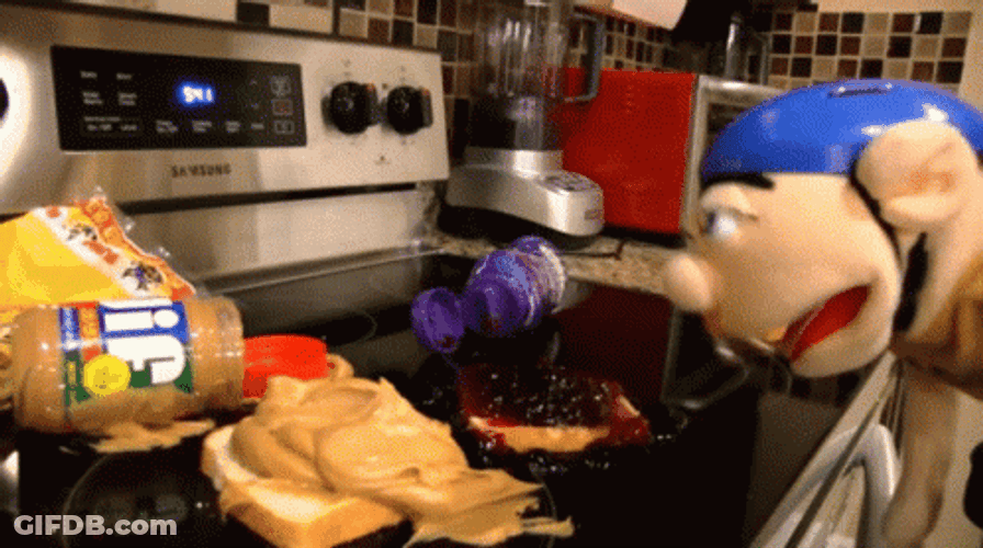 Puppet Heating Up Peanut Butter Sandwich GIF
