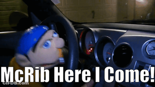 Puppet In Car Saying McRib Here I Come GIF