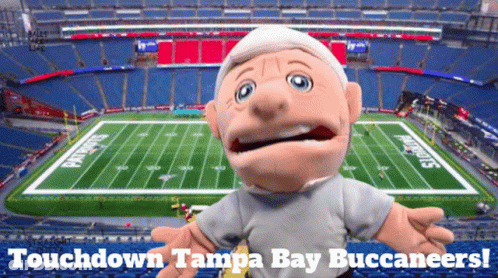 Puppet In Front Of Football Field Saying Touchdown Tampa Bay Buccaneers GIF