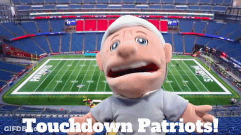 Puppet In Front Of Football Field Touchdown Patriots GIF