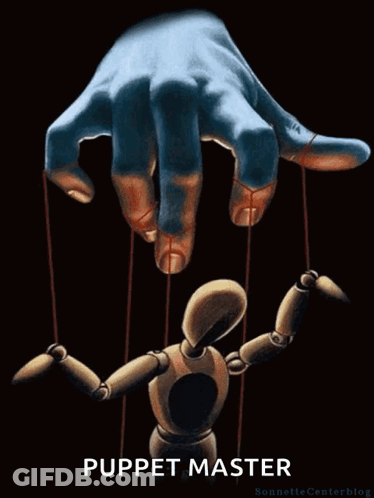 Puppet Master Poster Hand Holding Puppet On Strings GIF
