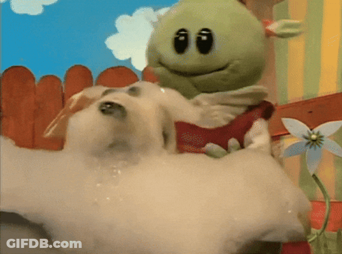 Puppet Nanalan' Dog Bath Time GIF