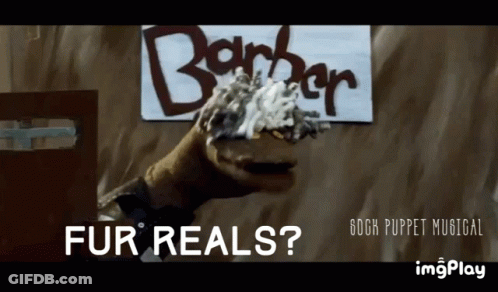 Puppet Shaving In Front Of Barber Sign GIF