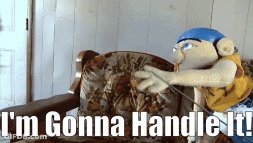 Puppet Sitting On Chair Saying I'm Gonna Handle It GIF