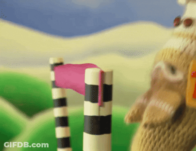Puppet Sock Crossing Finish Line GIF