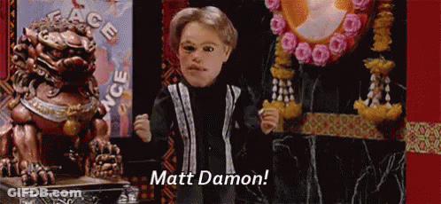 Puppet Standing In Front Of Lion Statue Says Matt Damon GIF