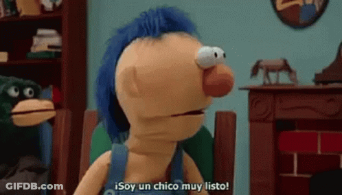 Puppet With Blue Hair Talking Spanish GIF