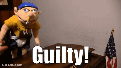 Puppet With Cigarette And Guilty Words GIF