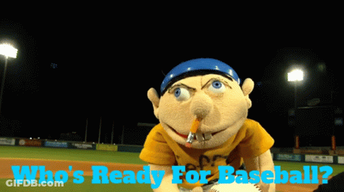 Puppet With Cigarette On Baseball Field Saying Who's Ready For Baseball GIF