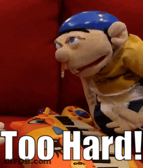 Puppet With Cigarette Sitting On Couch Next To Toy Saying Too-Hard GIF