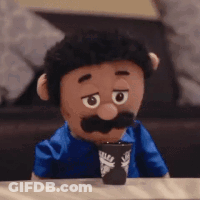 Puppet With Mustache Holding Coffee GIF