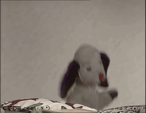 Puppet With Purple Ears And Red Nose GIF