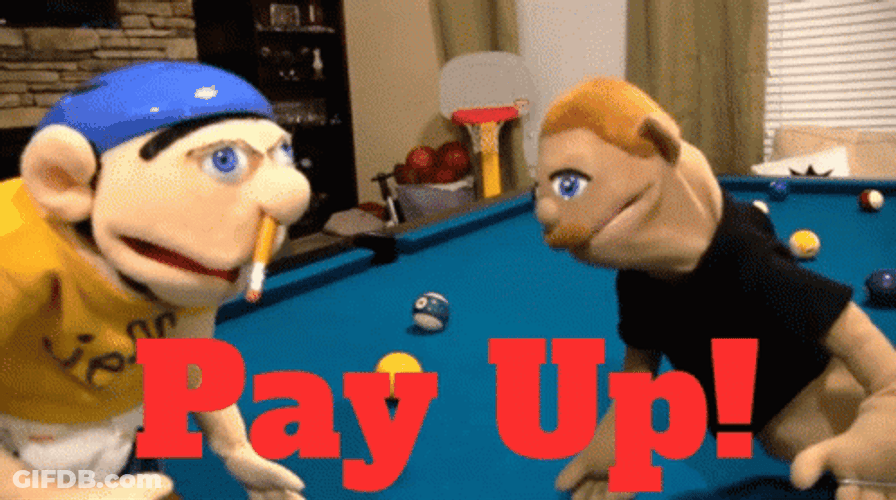 Puppets Talking While Playing Billiards Pay Me GIF
