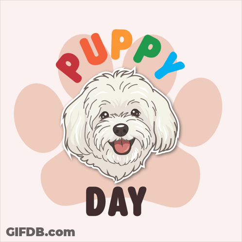 Puppy Day Sticker With White Dog And Hearts GIF