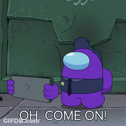Purple Among Us Character Holding Paper Saying Oh Come On GIF
