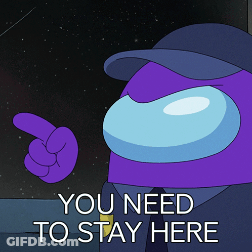 Purple Among Us Character Pointing You Need To Stay Here GIF