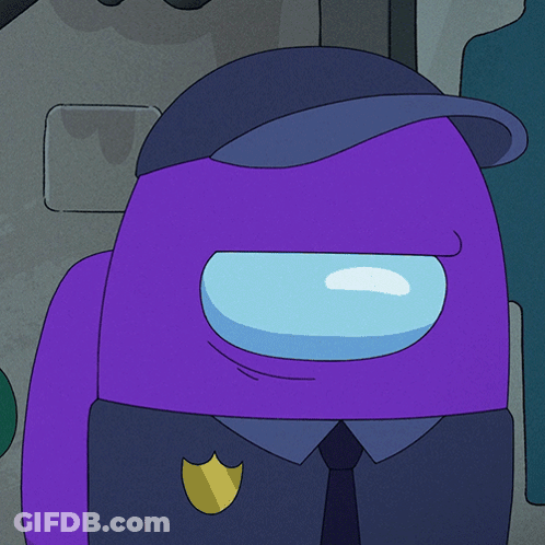 Purple Among Us Character With Blue Hat And Tie GIF
