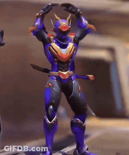 Purple And Black Robot With Horns Sword Dancing GIF