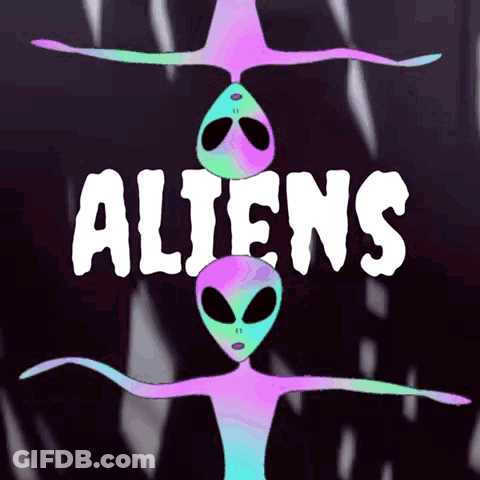 Purple And Blue Alien Saying Aliens GIF