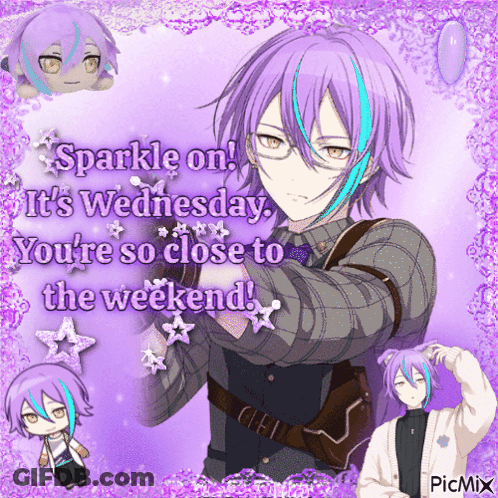 Purple And Blue Anime Character Sparkle It's Wednesday GIF