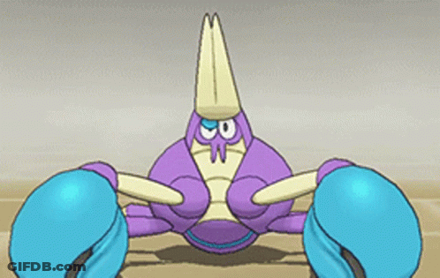 Purple And Blue Crab With Yellow Beak Standing On Table GIF