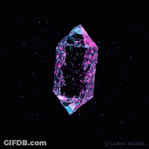Purple And Blue Crystal Floating In Space With Lemat Works GIF