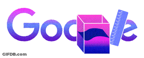 Purple And Blue Google Logo With Planets And Spheres GIF