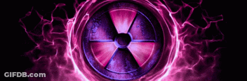 Purple And Blue Nuclear Symbol In Glowing Circle GIF