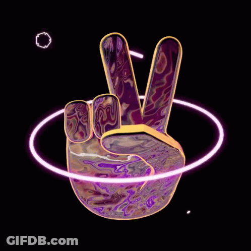 Purple And Gold Peace Sign With Check Mark GIF